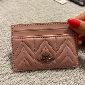 Coach Card Case Wallet Pouch Quilting Quilt Carnation Pink Silver F73000